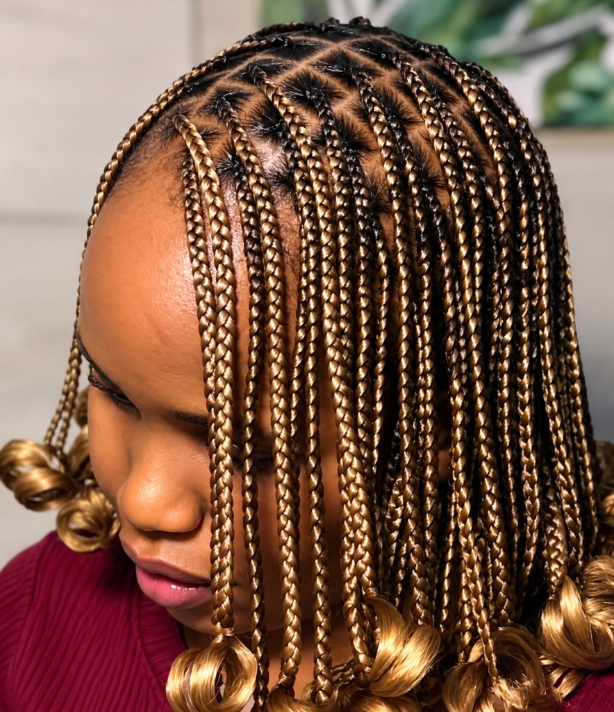a lady carrying a golden braid